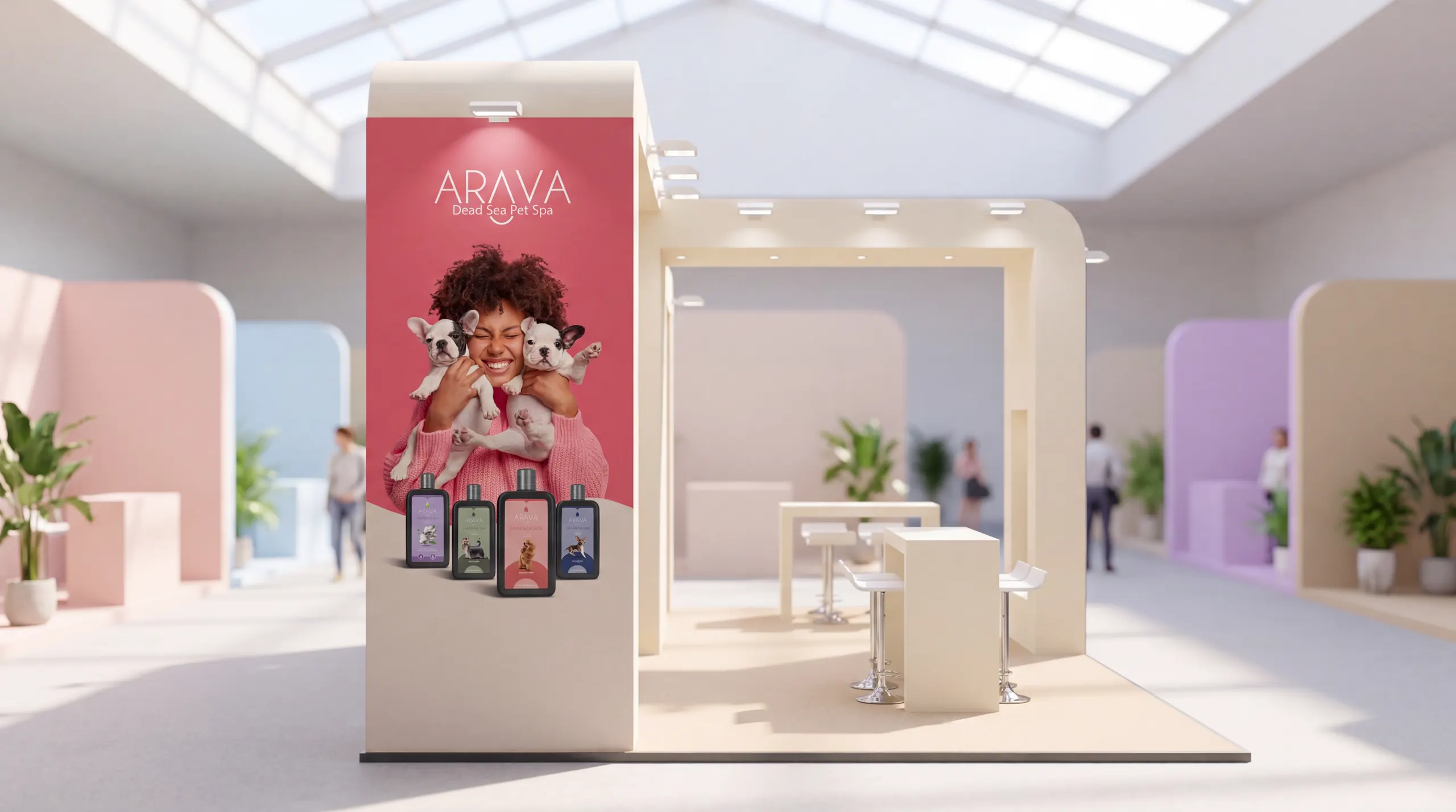 Arava booth, the pink welcome wall