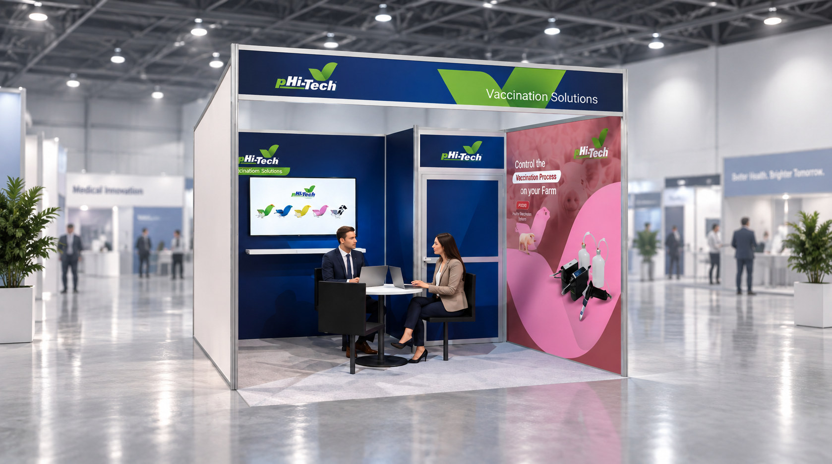 Trade show booth, green wall